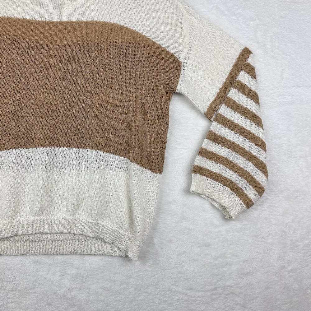 Vestique Sweater‎ Womens Small White Tan Lightweight Long Sleeve Striped Top EUC - Picture 11 of 13